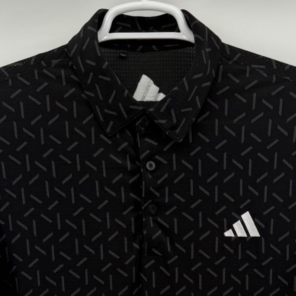 Adidas Mens Golf Polo Shirt Black Geometric Dash L PGA Tour Issue Andrew Novak